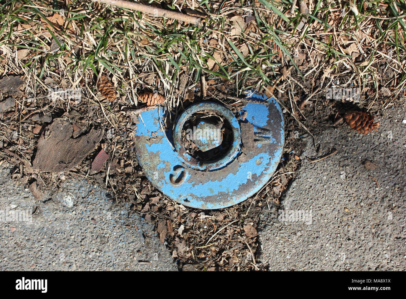 Hidden access to Chicago, Illinois residential water supply pipes Stock