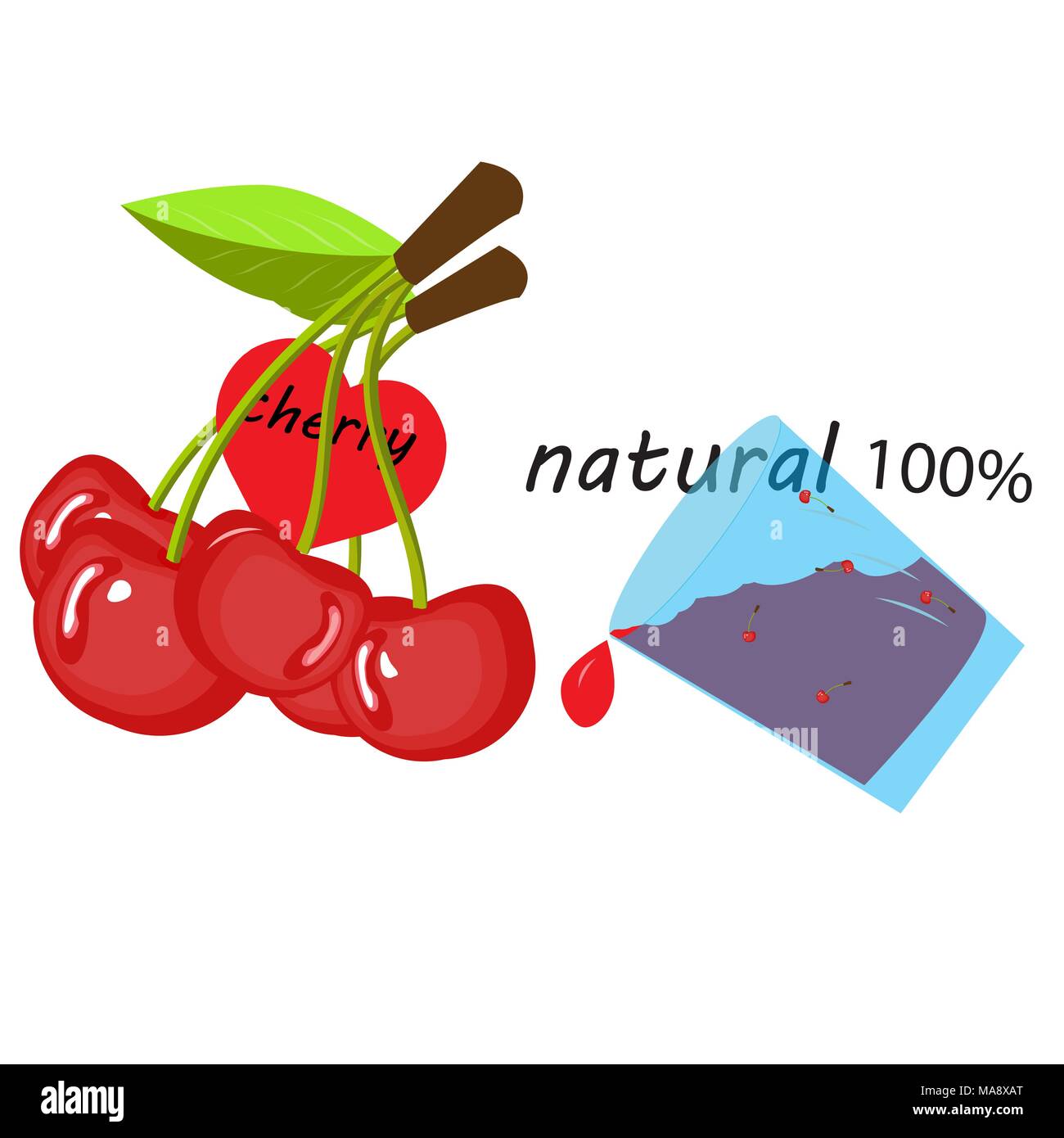 100 percent natural product cherry on white background Stock Vector