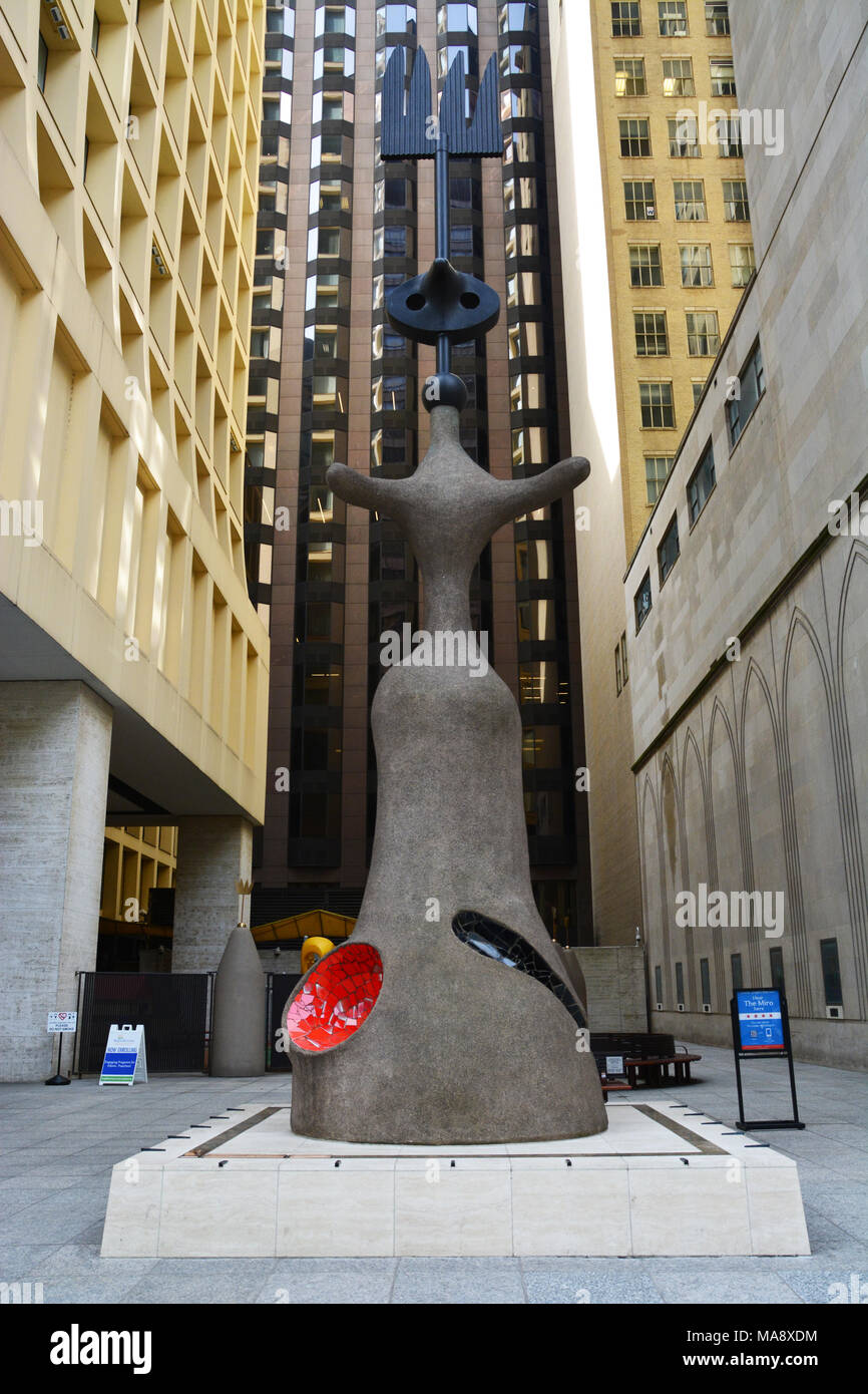 Joan Miro's 1981 sculpture 'Chicago' is of a 39-foot tall woman with outstretched arms and made of steel, concrete, bronze and ceramic tile Stock Photo