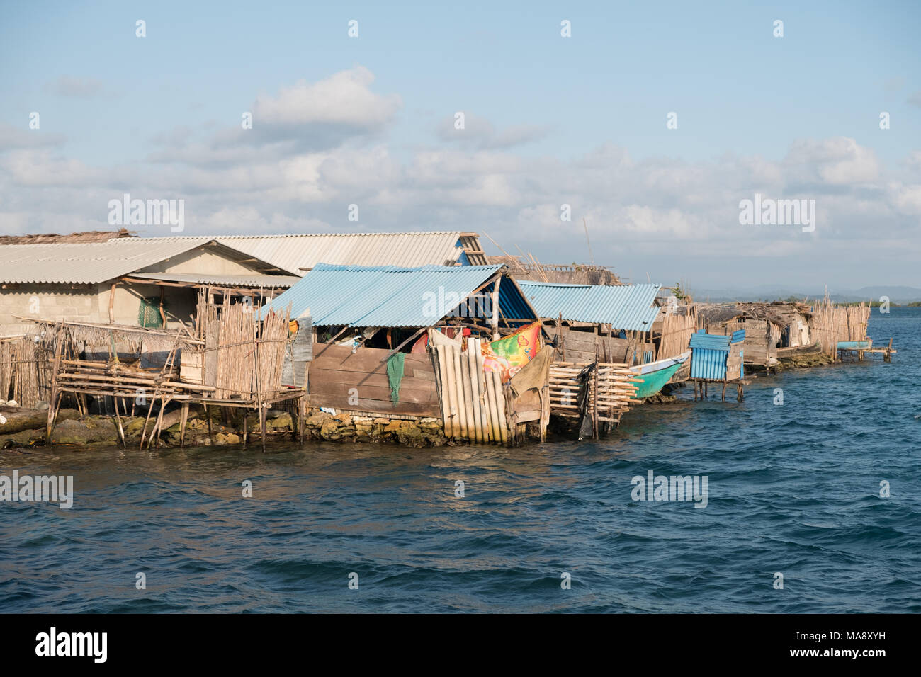 Houses at Kuna village on island, Guna Yala, San Blas Island, Panama Stock Photo