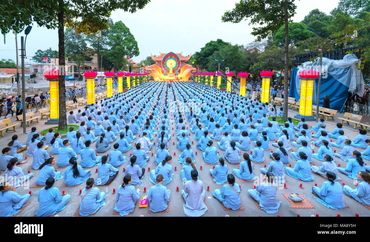 Buddhist party came prepared with hundreds candles lined Buddhists seat side prepare candles ceremonial Amitabha revered Stock Photo