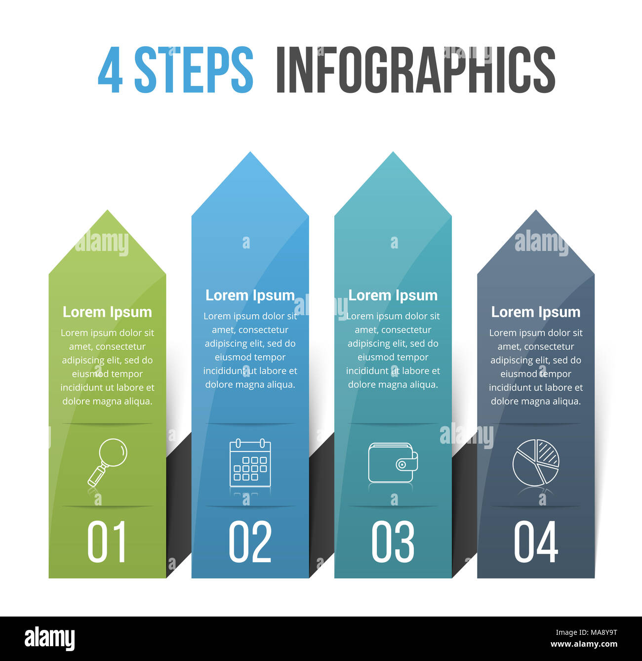 Infographic template with four arrows, can be used as steps or options ...
