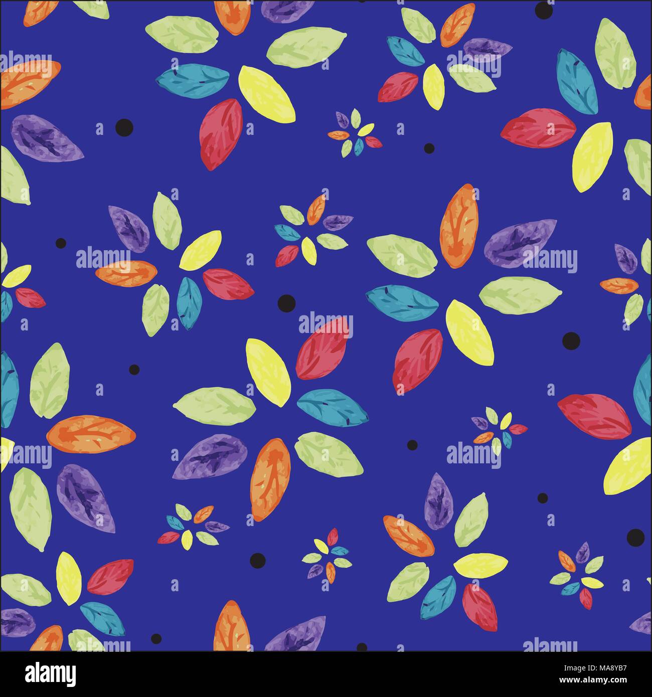 Floral Design in Blue with Spots Seamless Pattern Stock Vector Image ...
