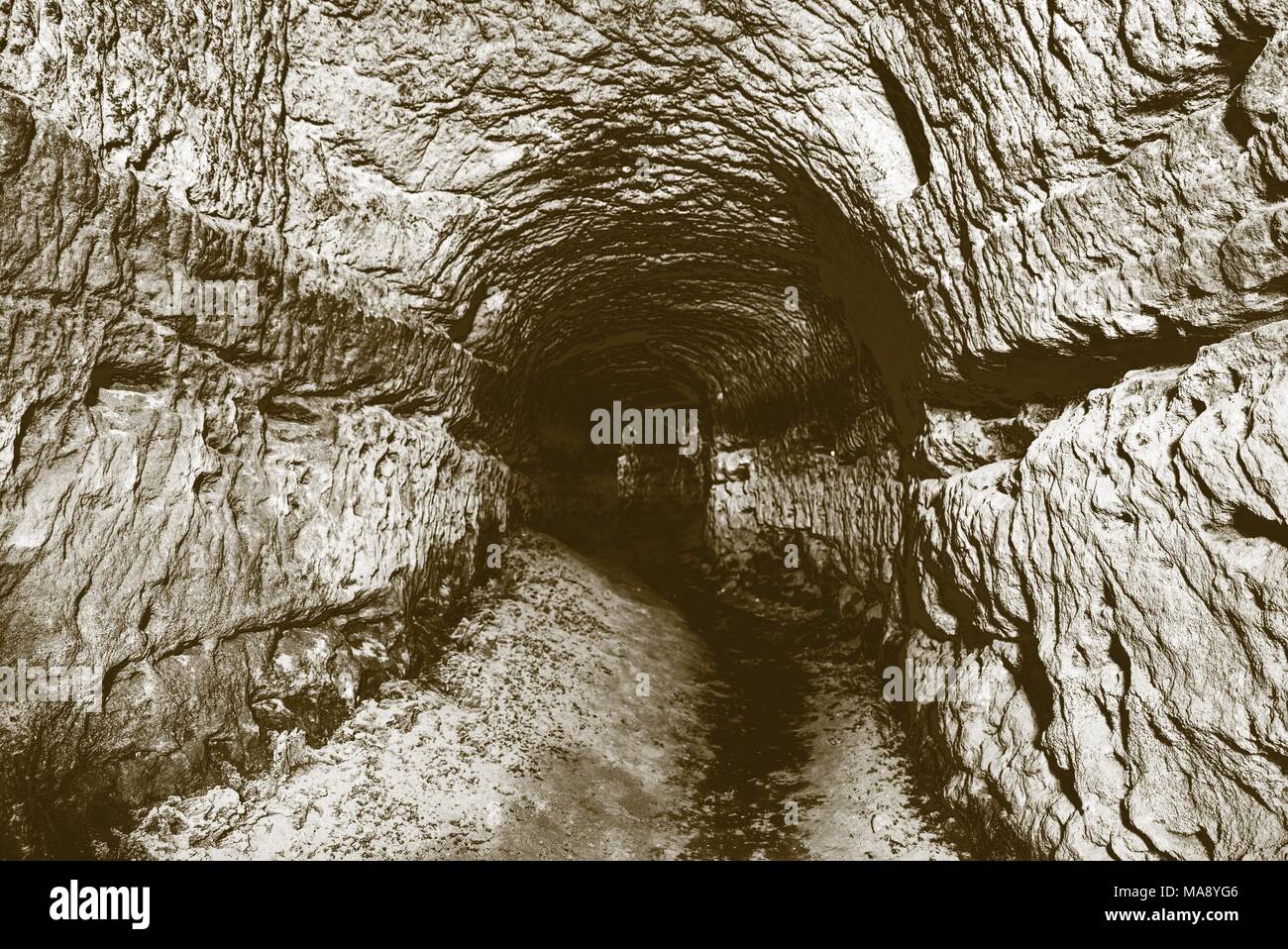 The old sandstone water tunnel, mined caves. The cave. Sandstone tunnel ...