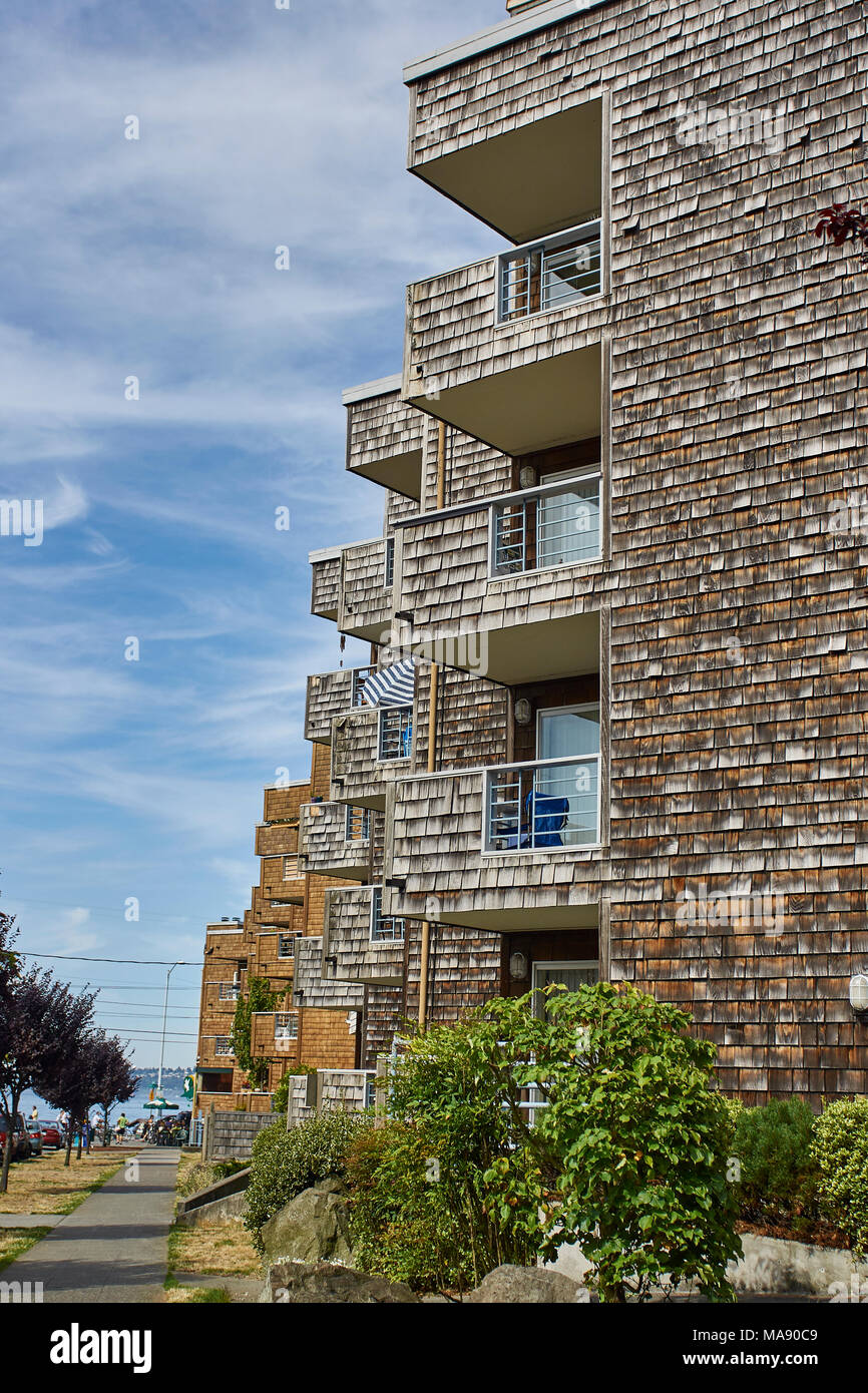 images of apartments and the beach taken around Alki Beach in seattle