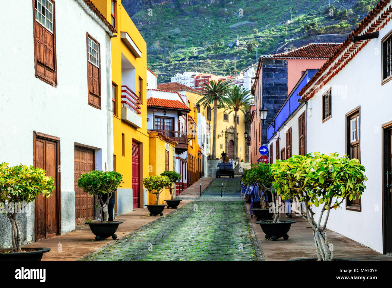 Old streets of Spain,Garachico village,Tenerife. Stock Photo