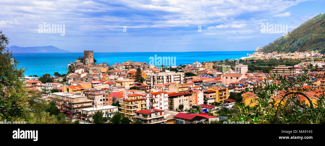 Beautiful Brolo village,panoramic view,Sicily,italy. Stock Photo