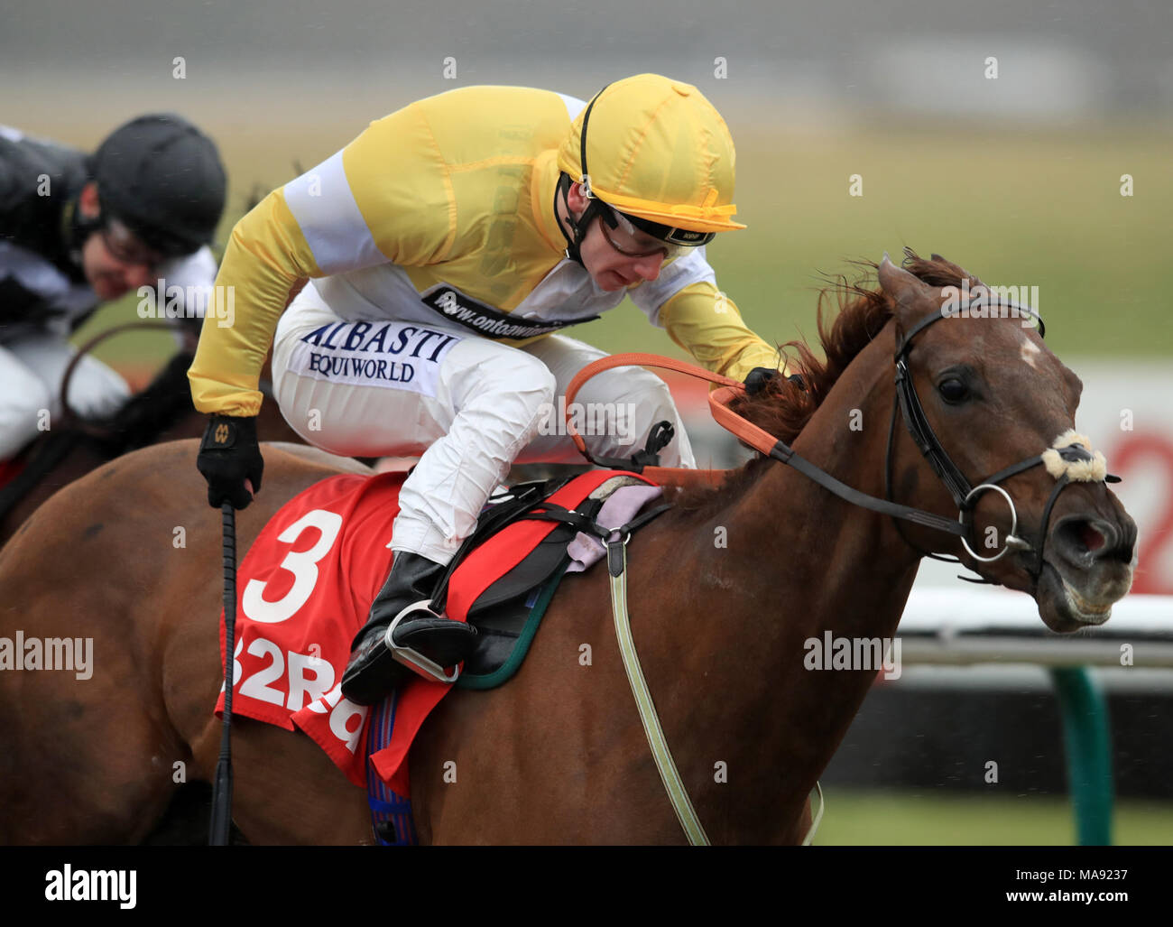 Corinthia Knight ridden by Oisin Murphy wins the 32Red 3 Year Old All-Weather Championships Conditions Stakes during the AW Championship Finals Day at Lingfield Racecourse. Stock Photo
