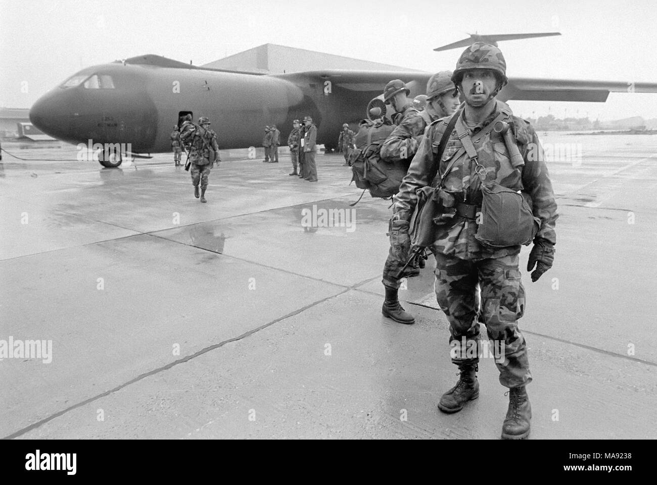 base of the US Air Force in Rhein-Main (Frankfurt, Germany), September 1983, the annual exercise 'Reforger' (Return of Forces to Germany) to monitor times and ways to send reinforcements directly from the USA in case of conflict. Stock Photo