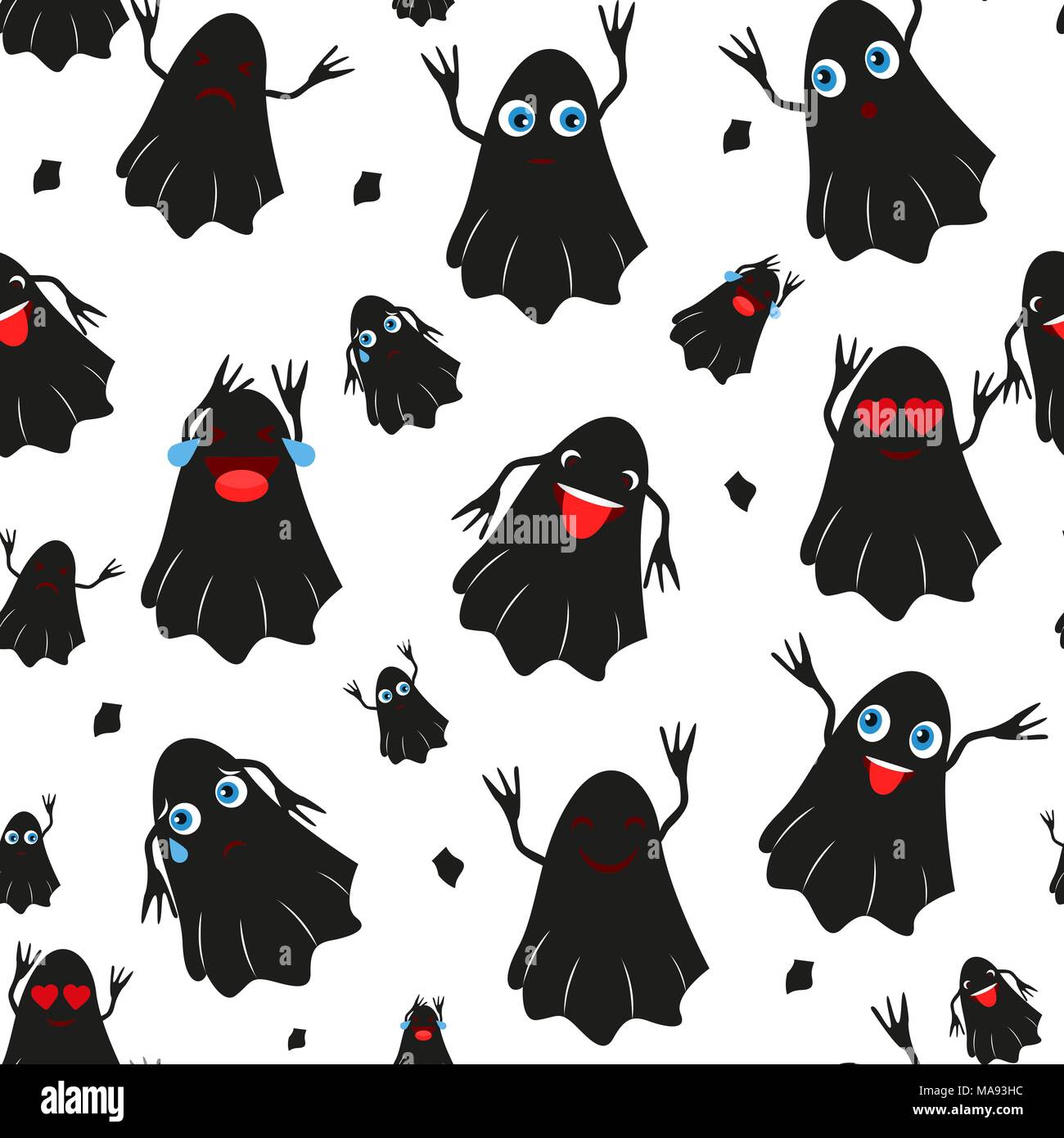 Seamless pattern with black halloween pumpkins carved faces silhouettes ...