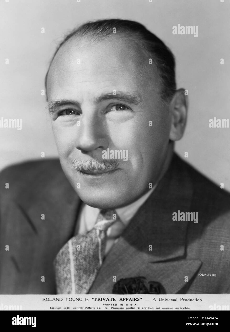 Roland Young, Publicity Portrait for the Film, 'Private Affairs', Universal Pictures, 1940 Stock Photo