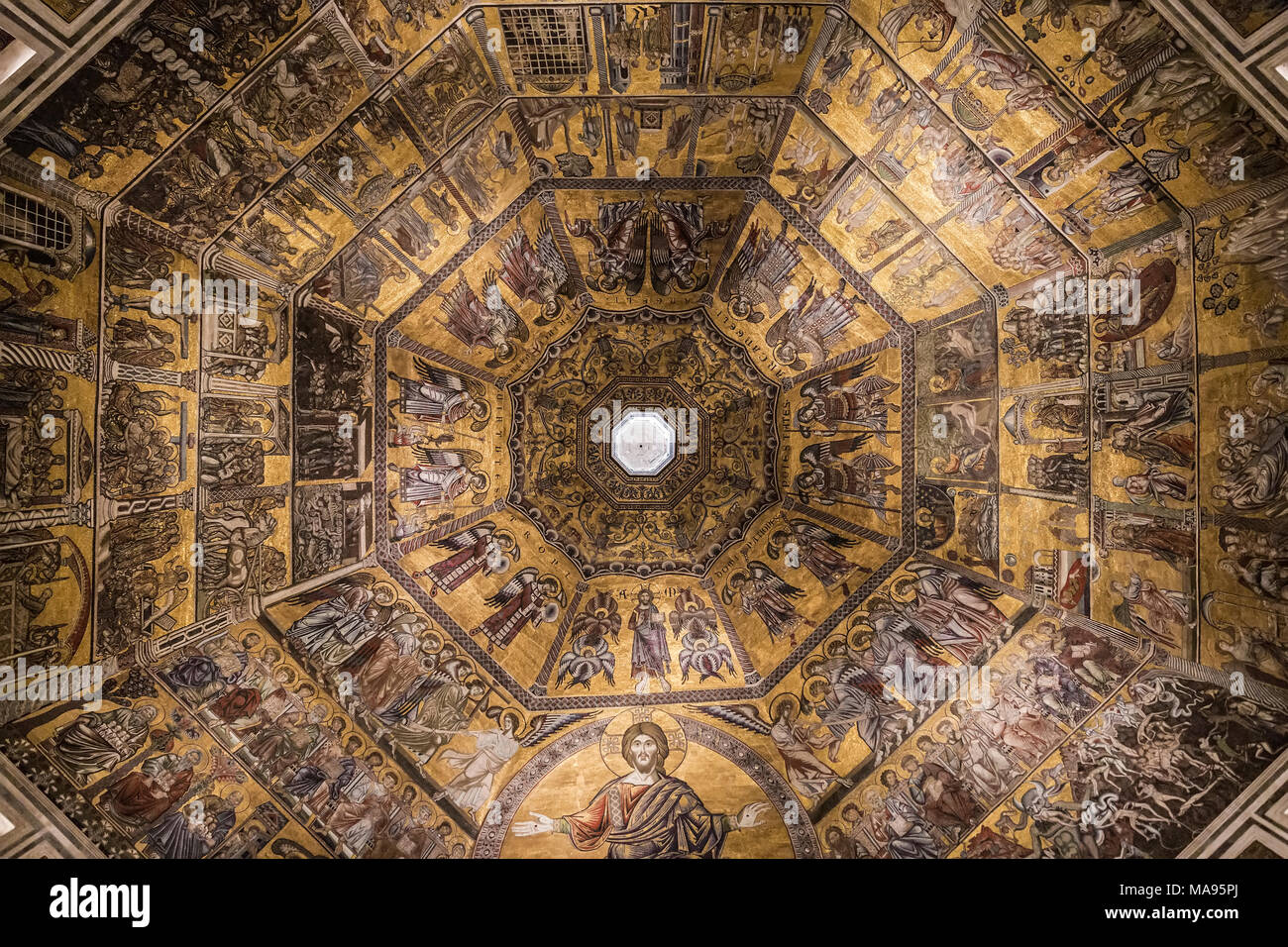Byzantine mosaics XIII-XIV centuries on the dome of the Florence Baptistery, also known as the Baptistery of Saint Ehn. Florence, Italy. Stock Photo