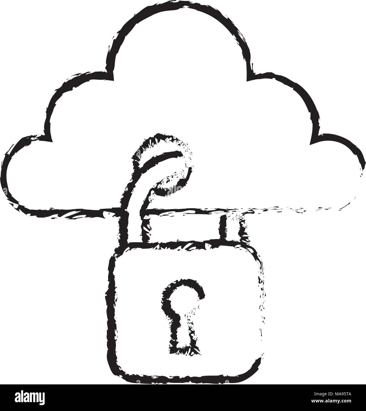 cloud with padlock hanging storage technology security data protection ...