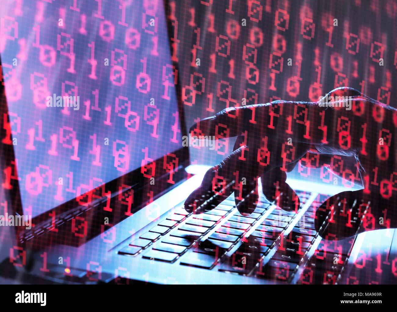 MODEL RELEASED. Cyber attack, conceptual image. Hacker accessing somebody else's computer programme. Stock Photo