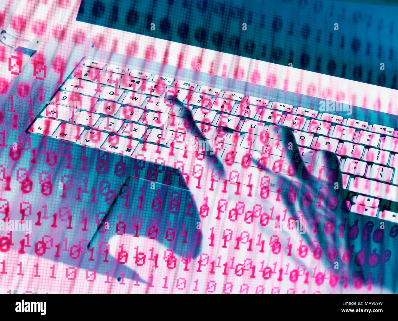 MODEL RELEASED. Cyber attack, conceptual image. Hacker accessing somebody else's computer programme. Stock Photo