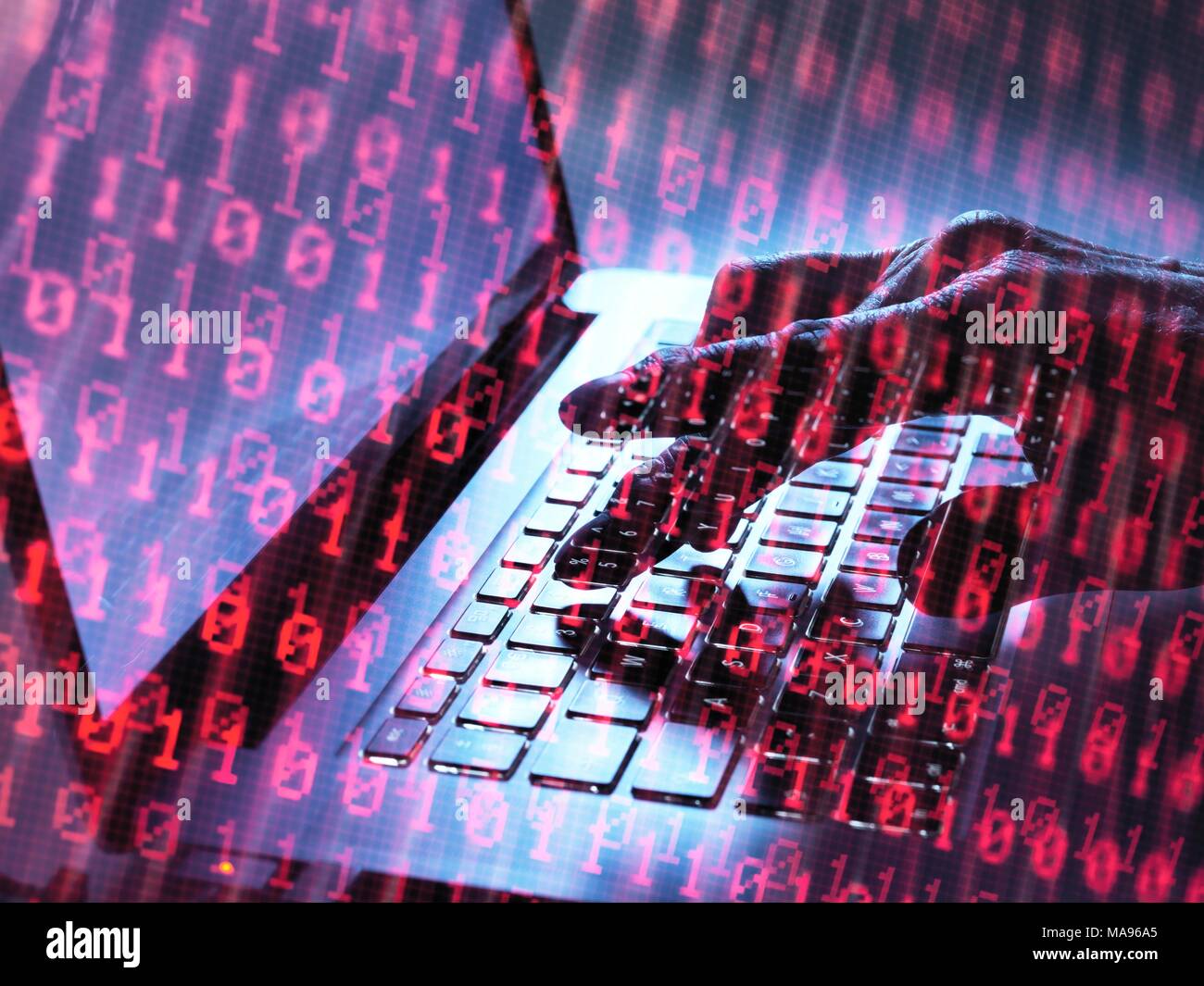 MODEL RELEASED. Cyber attack, conceptual image. Hacker accessing somebody else's computer programme. Stock Photo
