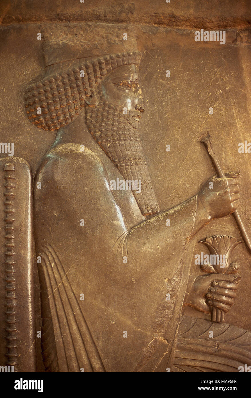 Achaemenid Empire. Palace of Persepolis. Relief of King Darius the Great (521-485 BC). 5th century BC. Archaeological Museum of Tehran, Islamic Republic of Iran. Stock Photo