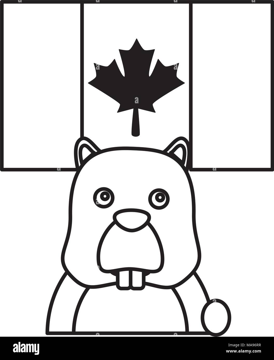 beaver head rodent with canadian flag Stock Vector