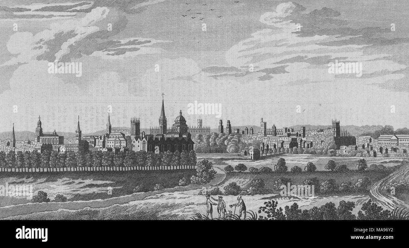 Perspective view of the city of Oxford, illustration from Emmett collection of American history, England, 1760. From the New York Public Library. () Stock Photo