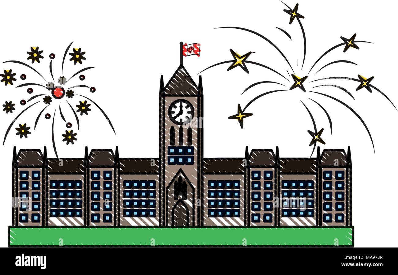 ottawa parliament monument canada and fireworks Stock Vector