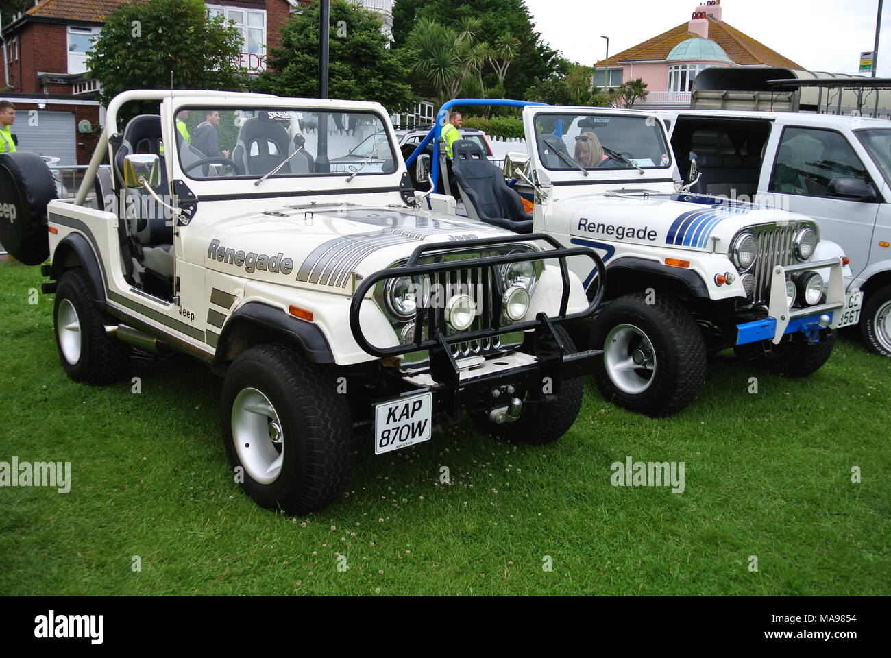 Pair Of Jeep Cj 7 Renegade S Parked On Display At English Riviera Classic Car Show Paignton Devon England Uk Stock Photo Alamy