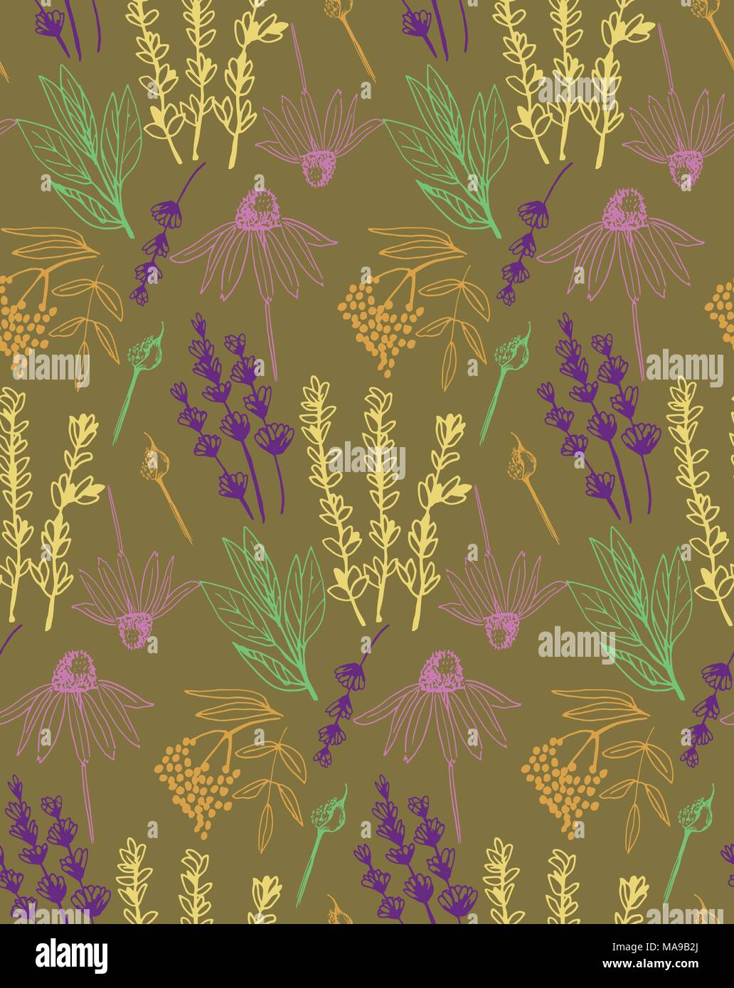Herbs and medicinal plants collection seamless pattern Stock Vector ...