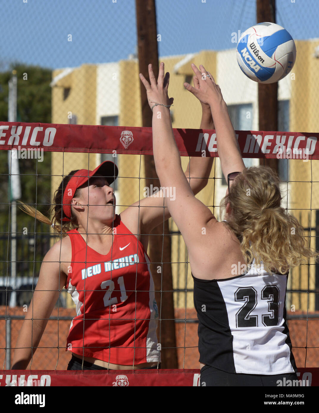 U.S. 30th Mar, 2018. SPORTS UNM's Carly Beddingfield, 21, hits past