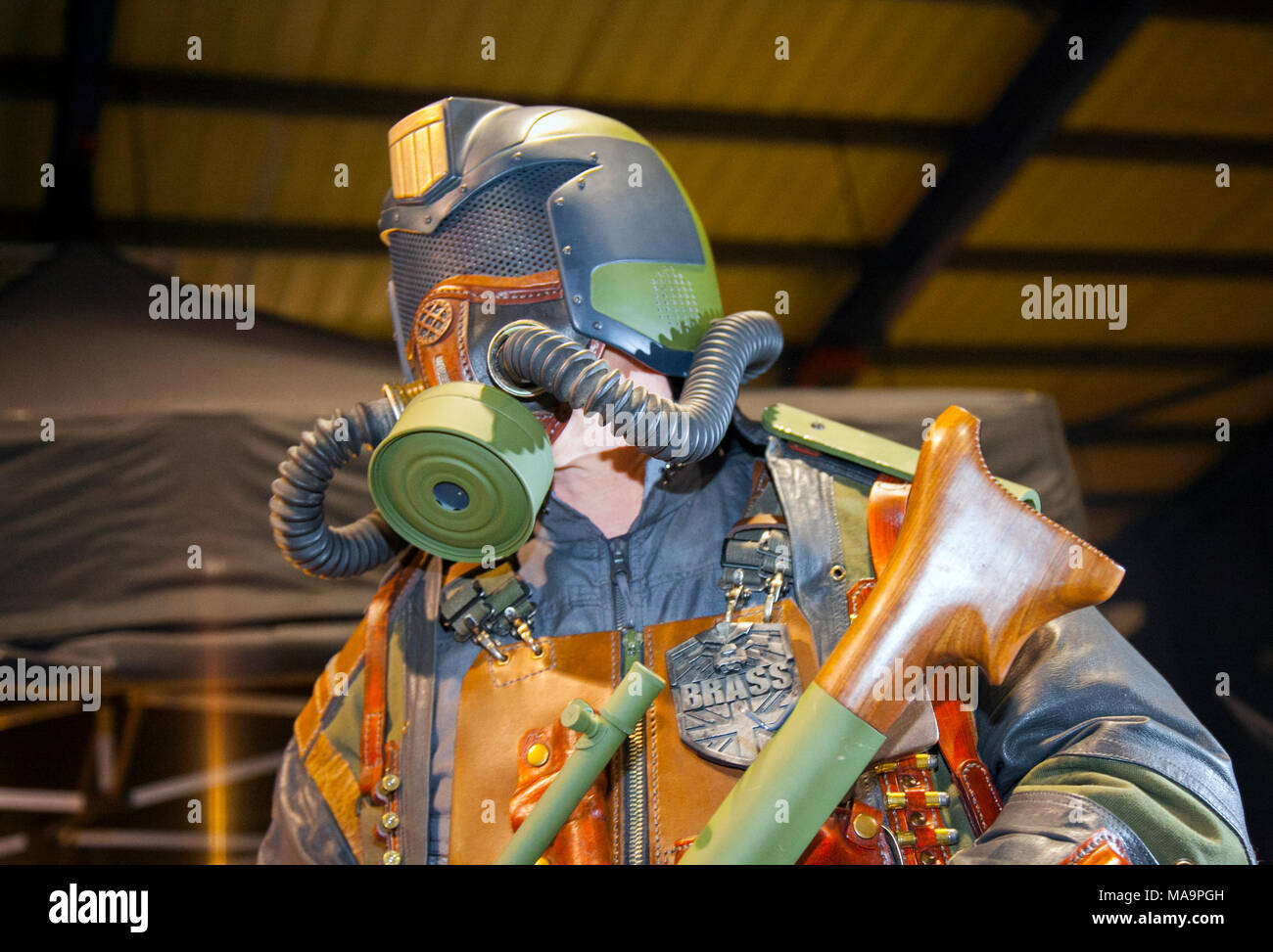 Cosplay Steampunk futuristic nuclear ventilated retro full face vintage anime gas mask, apocalypse face covering at the TimeQuake Steampunk Festival. Weekend at the Asylum, the Planet's largest steampunk festival where a City Cosplay Steampunk futuristic nuclear ventilated retro full face vintage anime gas mask, apocalypse face covering at the TimeQuake Steampunk Festival. Weekend at the Asylum, the Planet's largest steampunk festival where a City