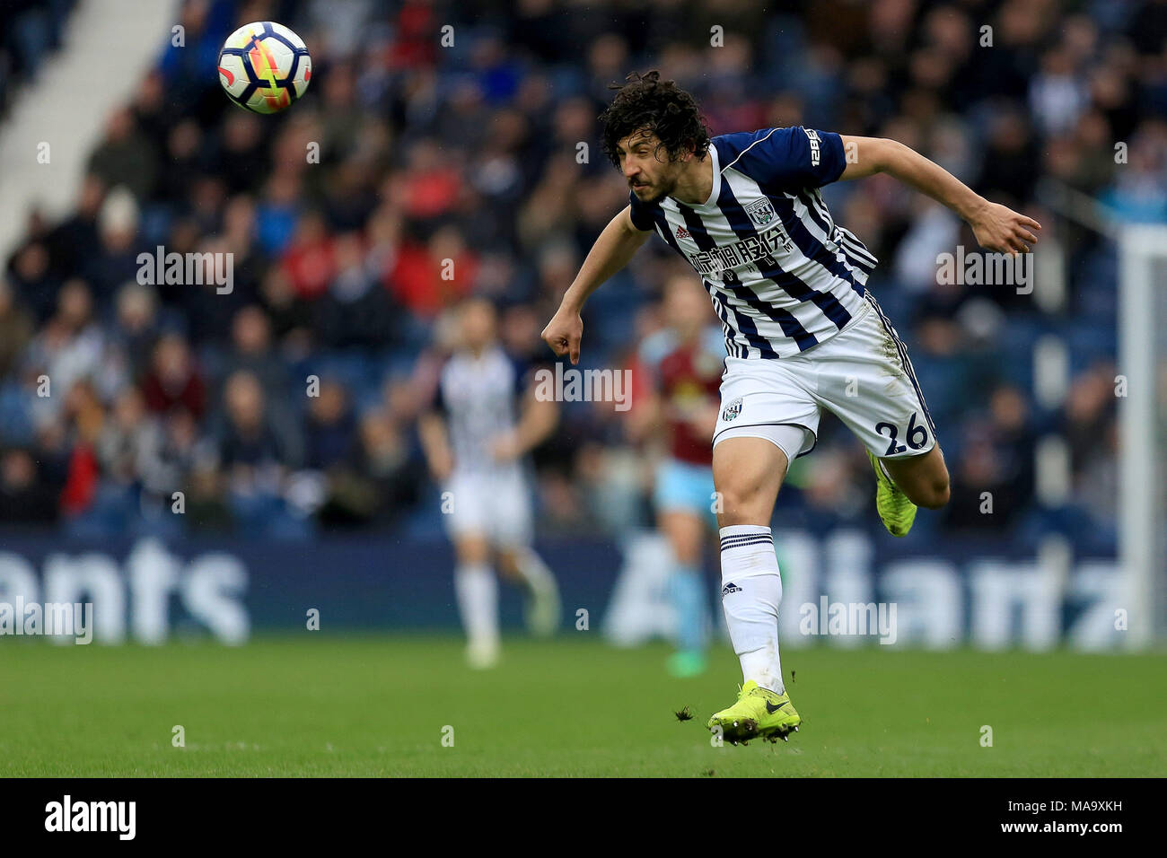 West Bromwich , UK, 31 Mar 2018. Ahmed Hegazy of West Bromwich Albion in action. Premier League match, West Bromwich Albion v Burnley at the Hawthorns Stadium in West Bromwich on Saturday 31st March 2018. This image may only be used for Editorial purposes. Editorial use only, license required for commercial use. No use in betting, games or a single club/league/player publications. Pic by Paul Roberts/Andrew Orchard sports photography/Alamy Live news Stock Photo