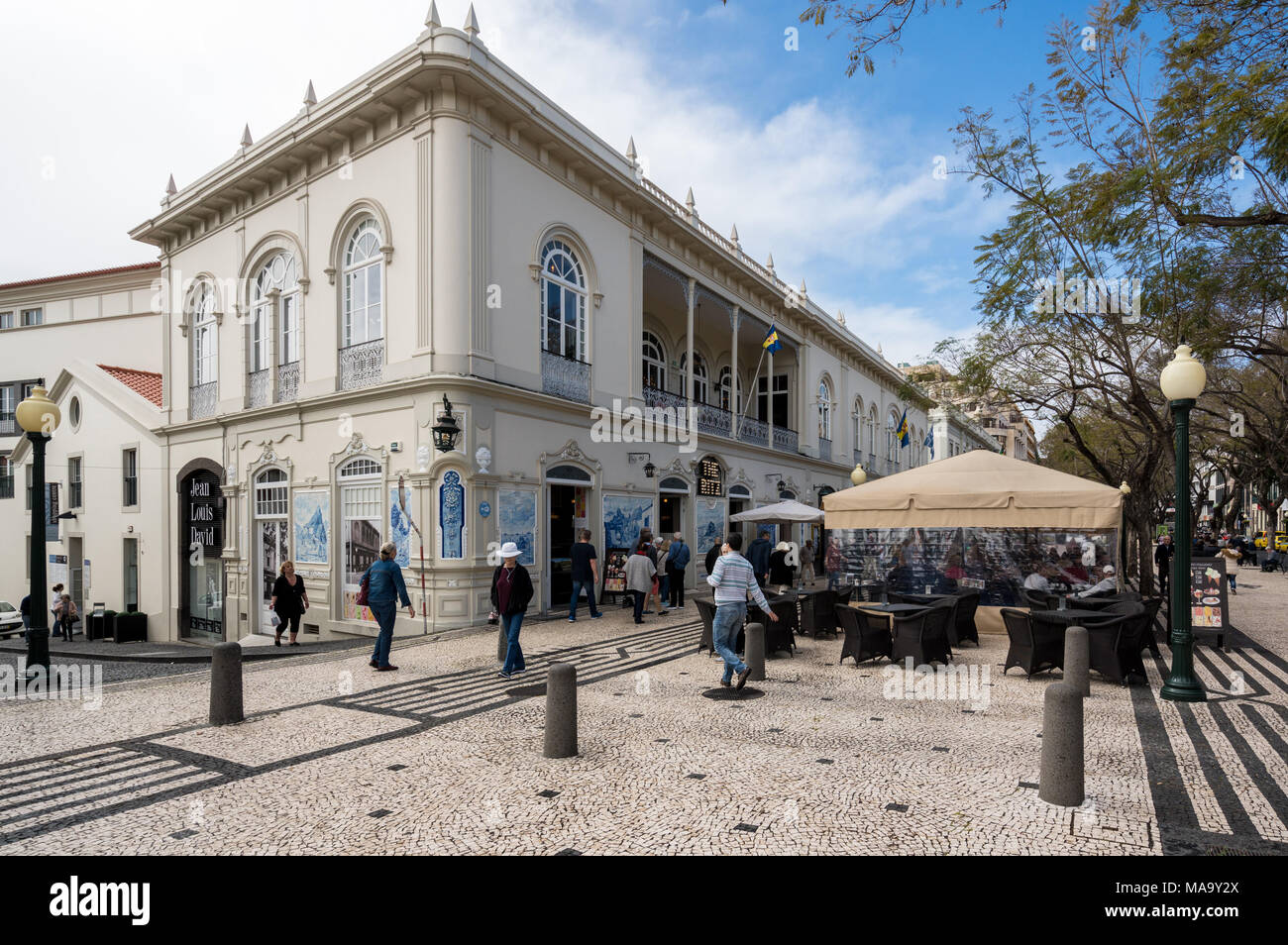 Tourists on Ave Arriaga in Funchal Madiera Stock Photo