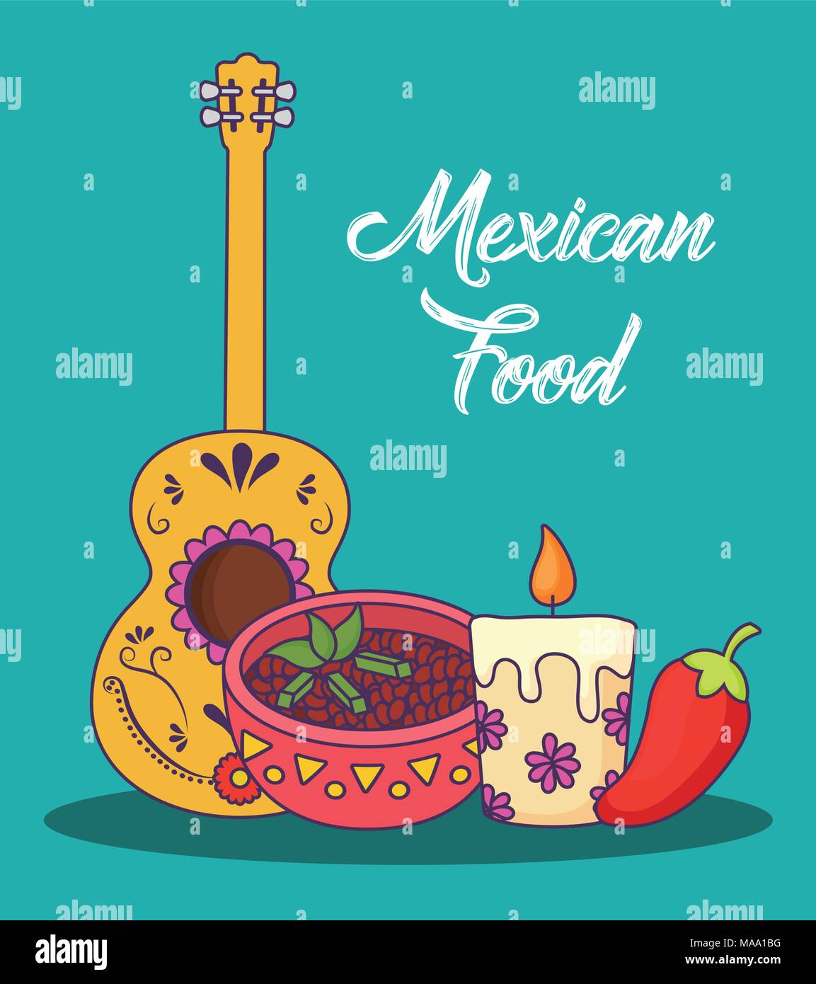 Infographic design of mexican food with related icons over turquoise ...