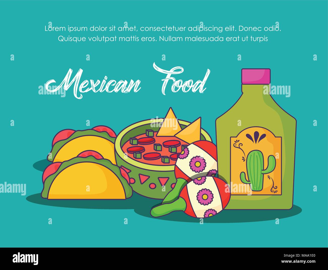 Infographic design of mexican food with related icons over turquoise ...
