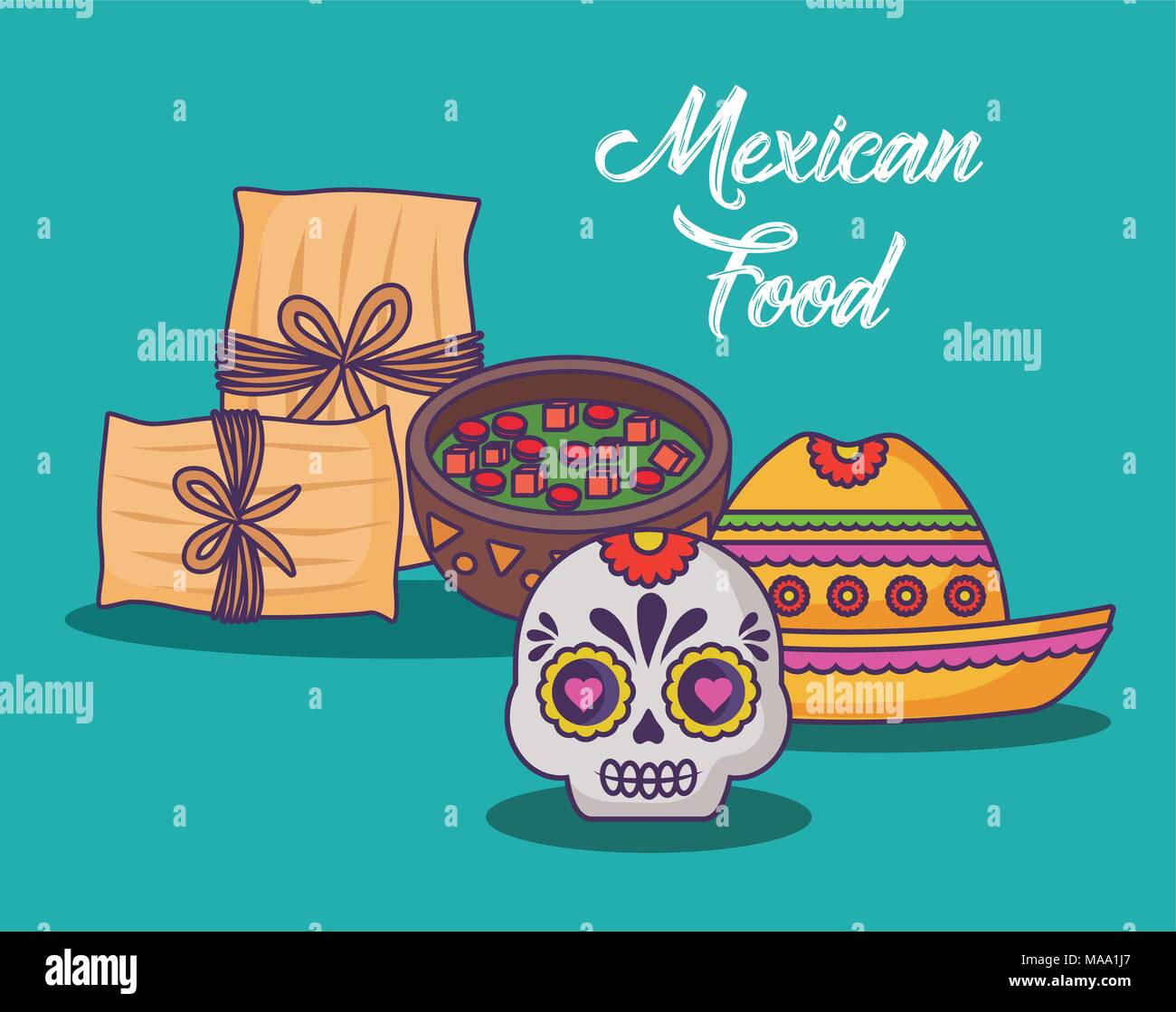 Infographic design of mexican food with related icons over turquoise ...