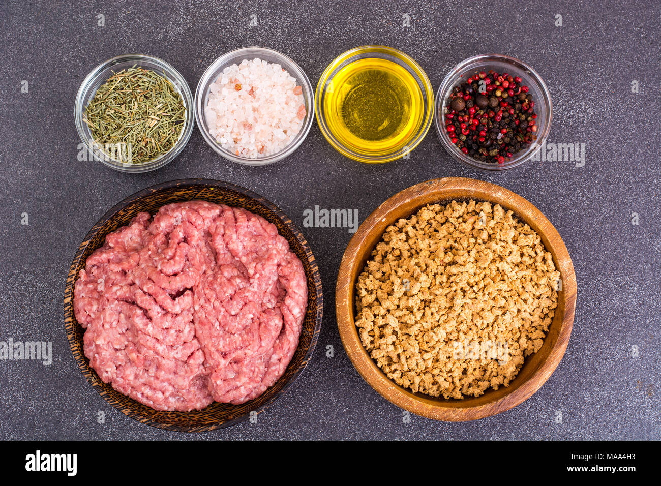 Minced meat soy and beef. Studio Photo Stock Photo