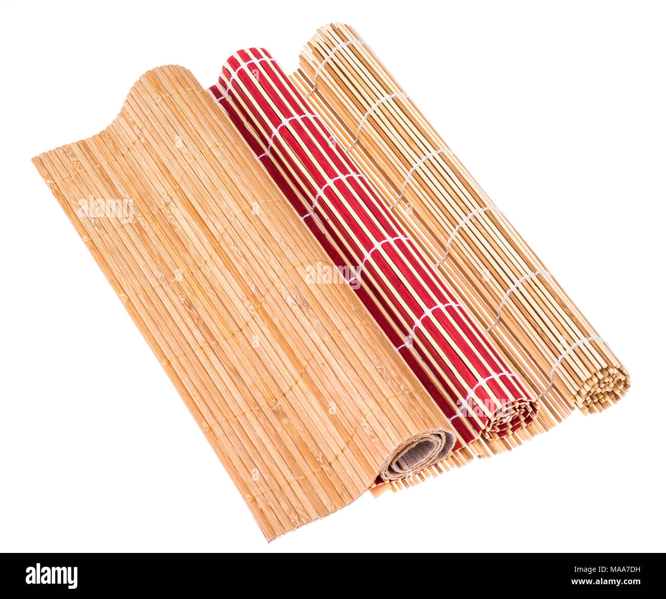 Bamboo Mats Of Different Colors On White Background Studio Photo