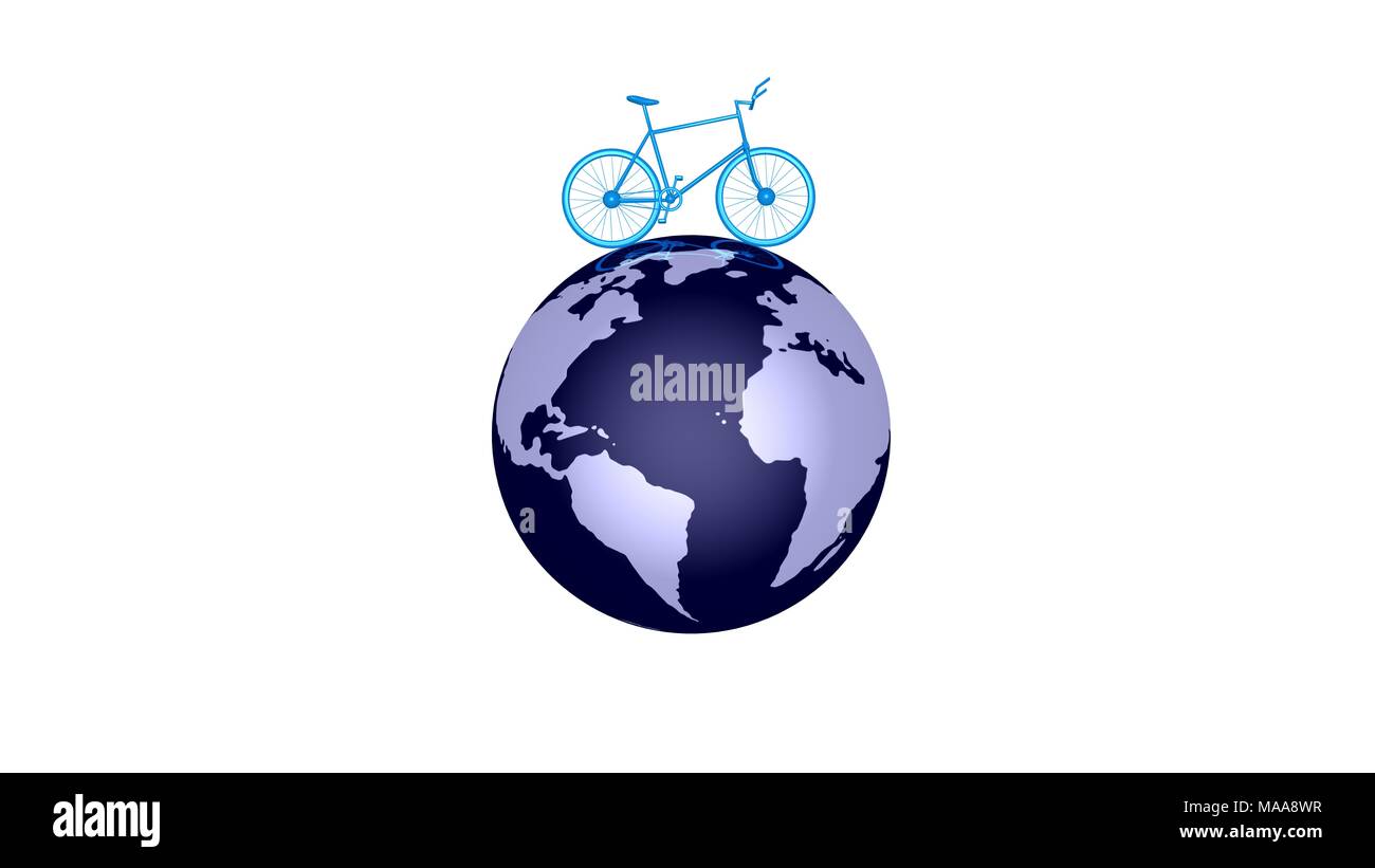 Blue bicycle circling Earth. 3d render Stock Photo