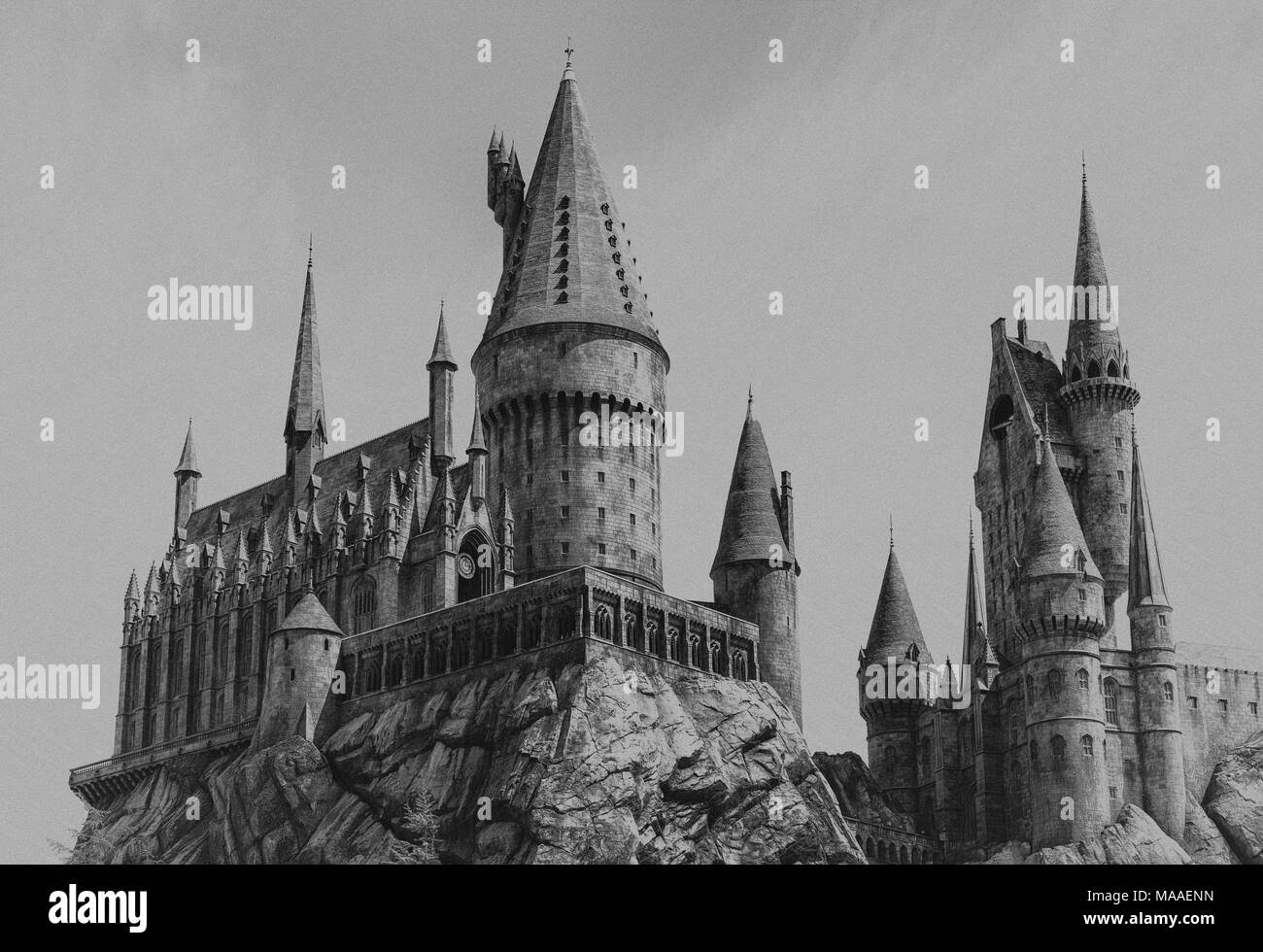 Los Angeles, California, USA -March 28, 2018: Hogwarts Castle, The Wizard World of Harry Potter in Universal Studios Hollywood at Los Angeles, CA Stock Photo