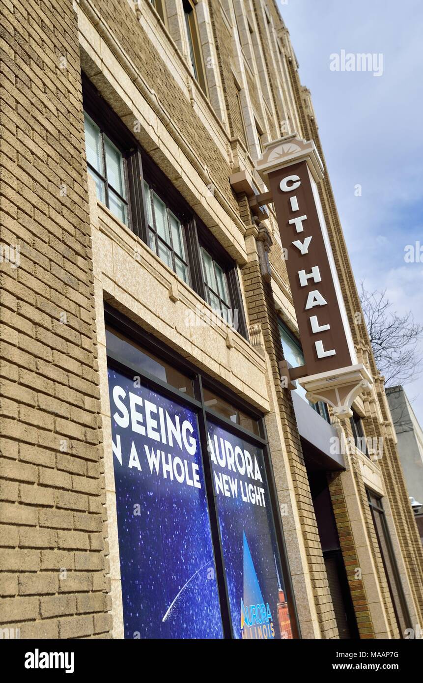 Aurora, Illinois, USA. City Hall in downtown Aurora, Illinois Stock