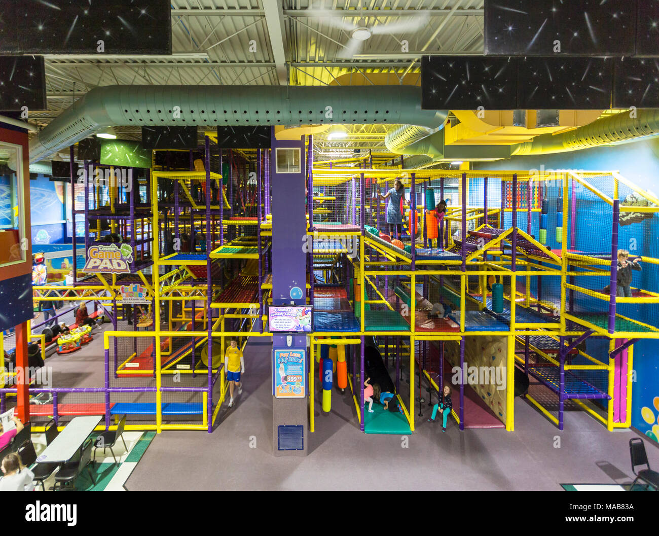 children at indoor playground, Cosmic Adventures, Ottawa, Ontario, Canada Stock Photo