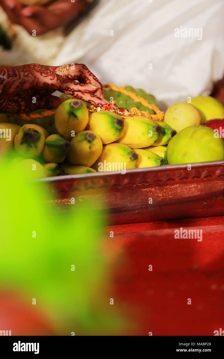 indian wedding ritual, coconut, banana Stock Photo Alamy