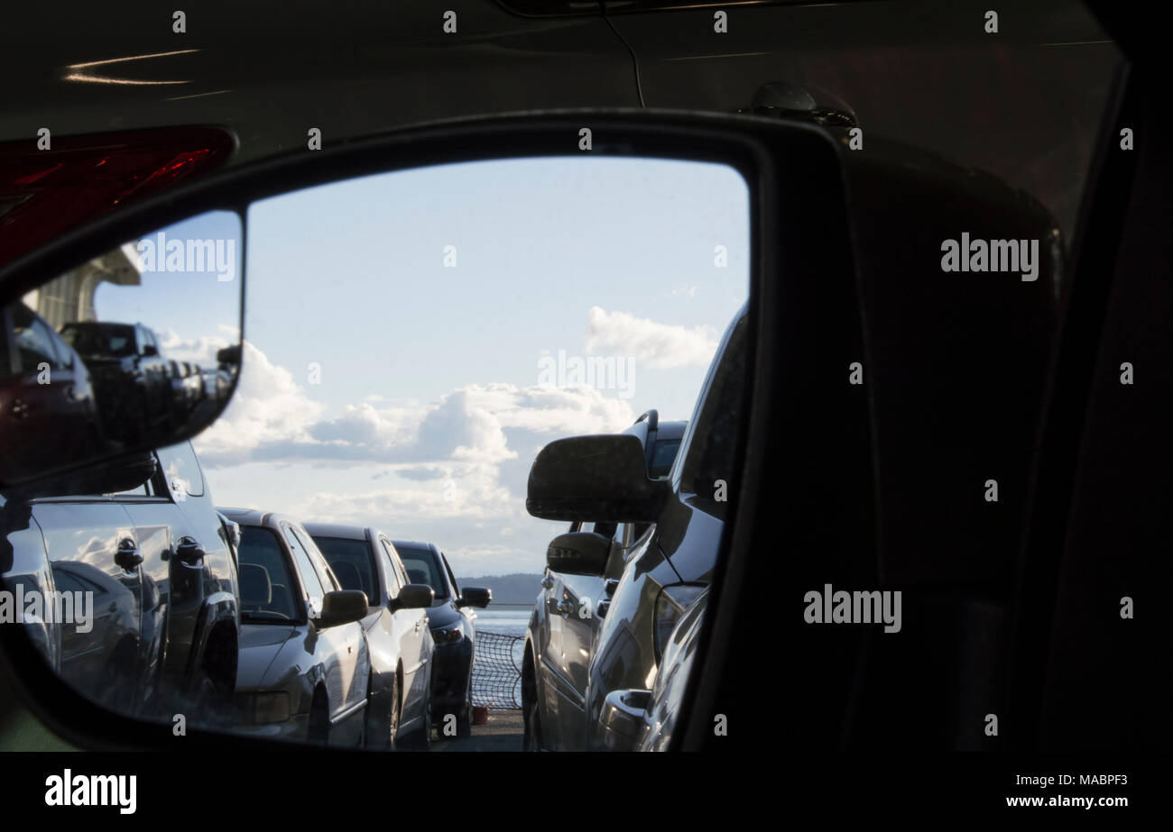 Interior of a Washington State Ferry car storage area. Stock Photo