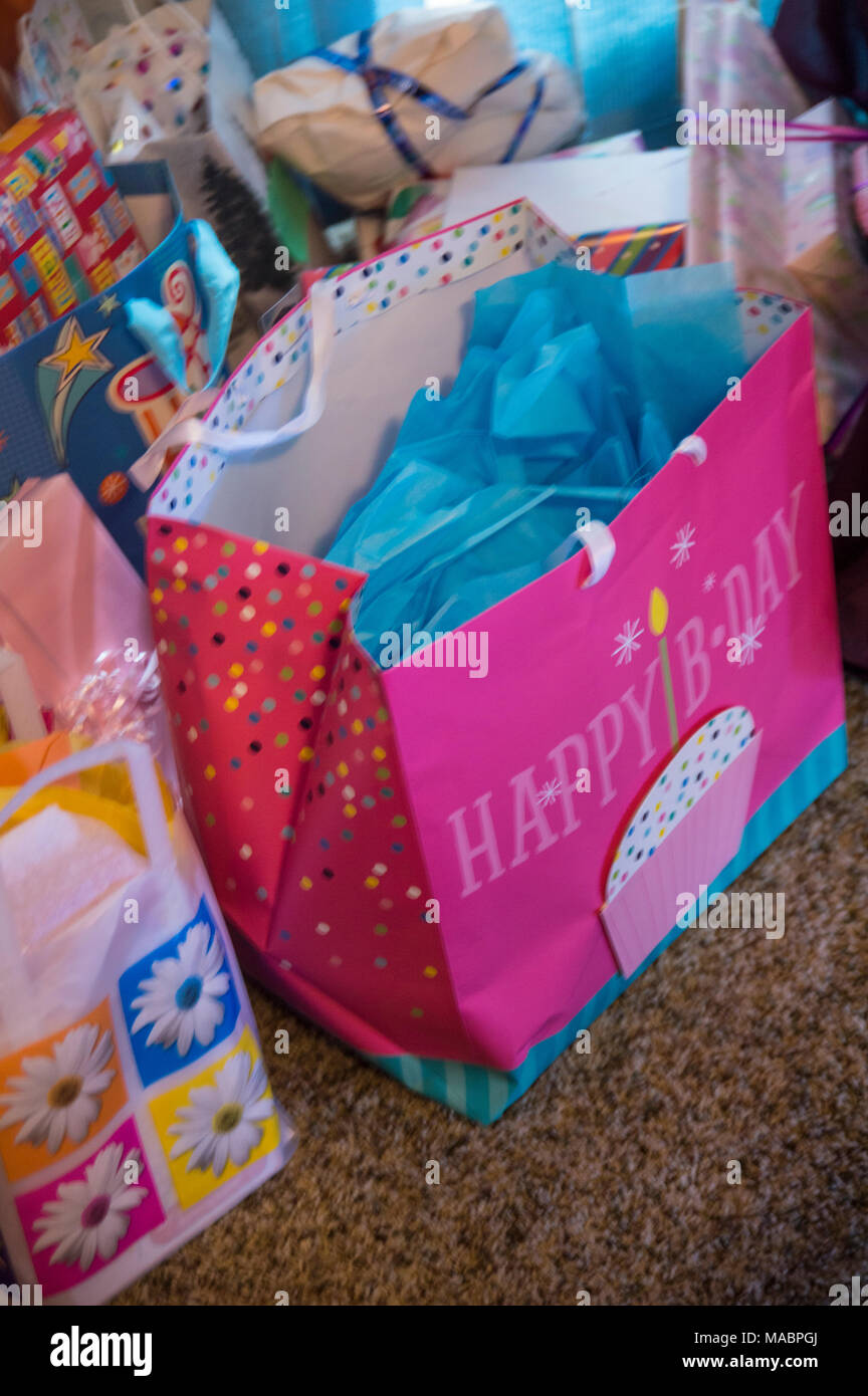 Birthday packaging bags. Stock Photo