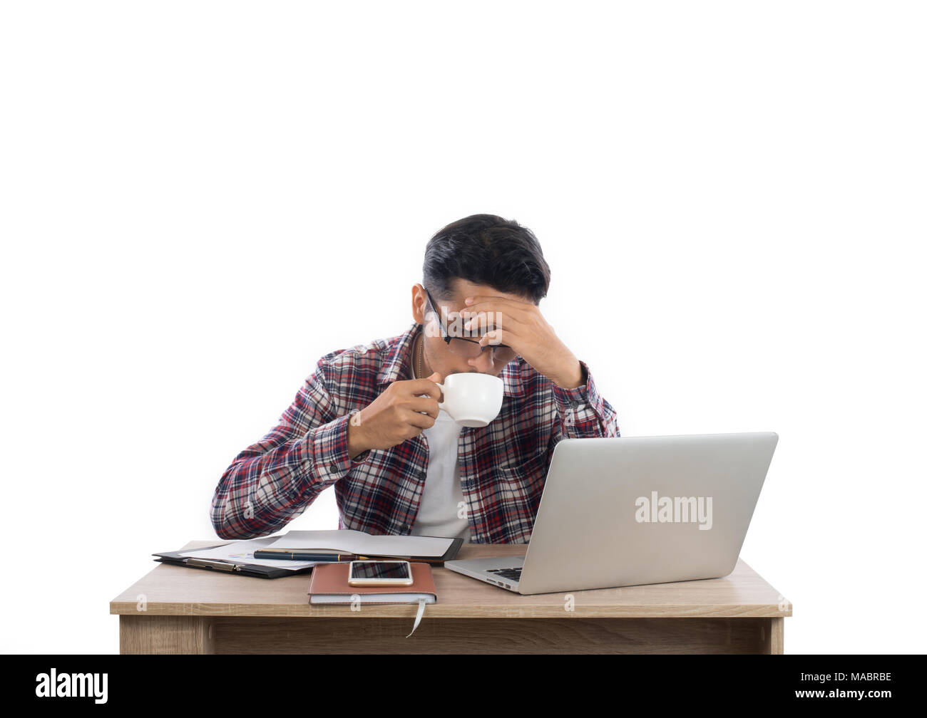 Worried businessman lamenting in front of a computer after got mistake