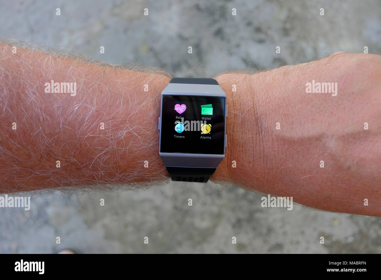 Fitbit ionic top on woman's wrist