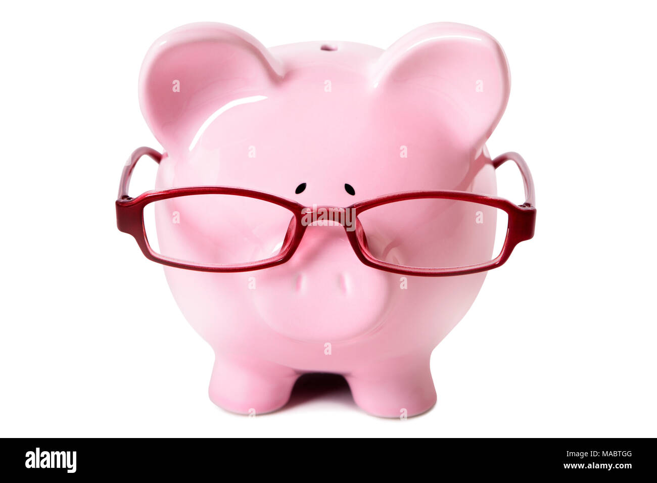 Pink piggy bank wearing glasses isolated on a white background Stock ...