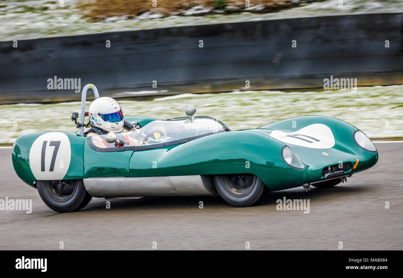 1959 Lotus-Climax 17 with driver Ian Dalglish during the Salvadori Cup race at Goodwood 76th Members Meeting, Sussex, UK. Stock Photo