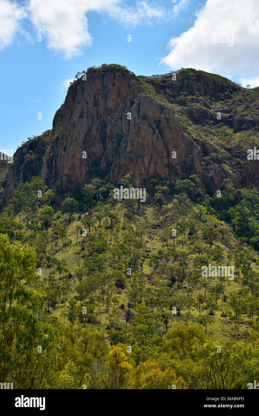 virgin rock at springsure in queensland, Australia, a rock formation with a likeness of the virgin mary and child in the cliff face Stock Photo