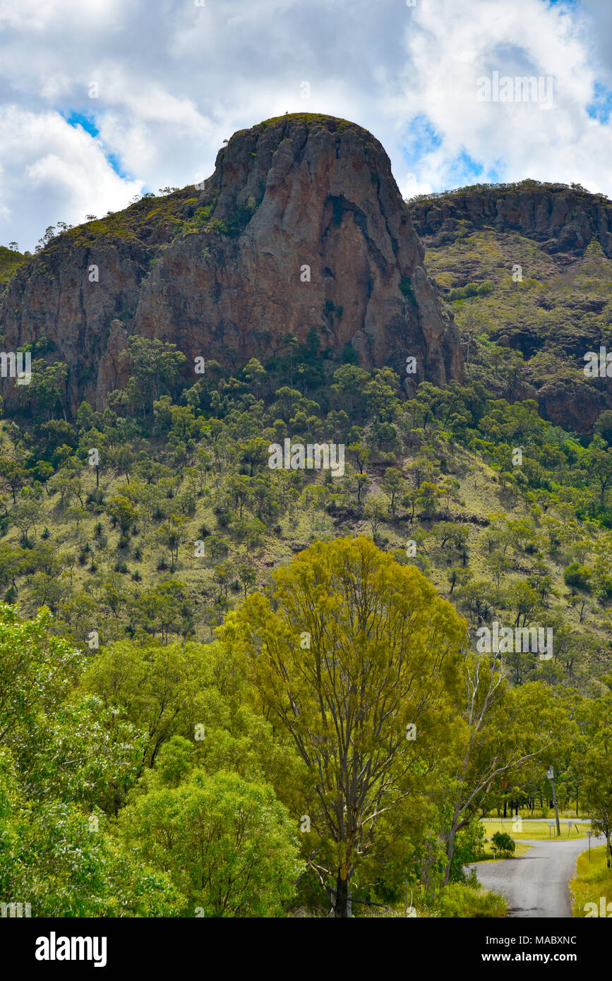 virgin rock at springsure in queensland, Australia, a rock formation with a likeness of the virgin mary and child in the cliff face Stock Photo