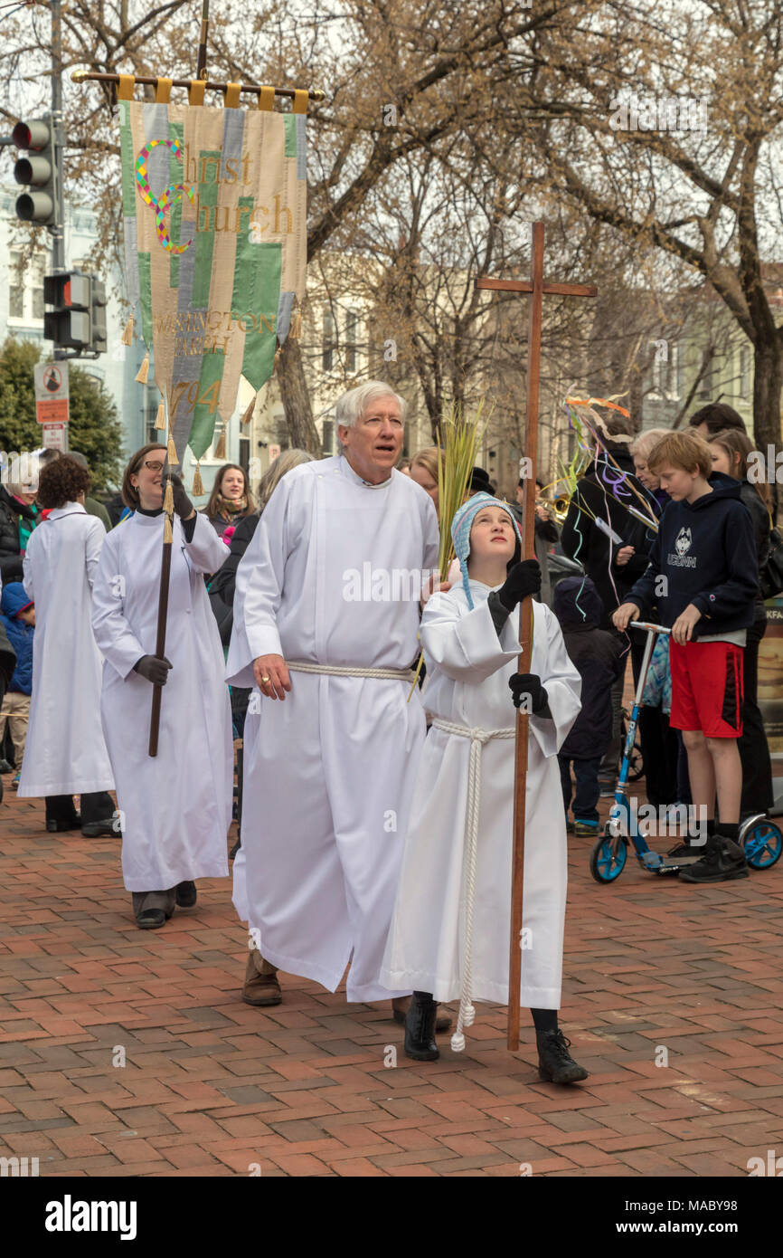 Washington, DC - Members of Christ Church celebrated Palm Sunday with a procession in their Capitol Hill neighborhood before worship at the church. Ch Stock Photo