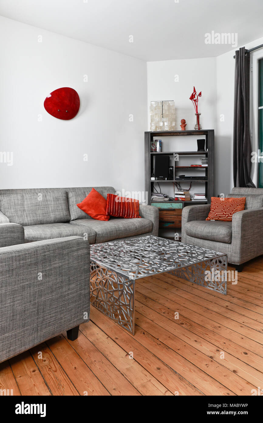 Living room in modern contemporary house. France Stock Photo